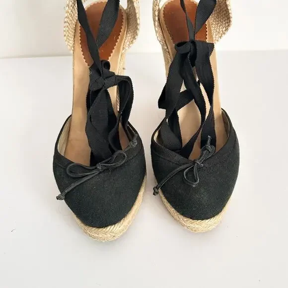 Christian Louboutin Espadrille Wedge Heels Black Size 38/7.5 - Picture 3 of 8